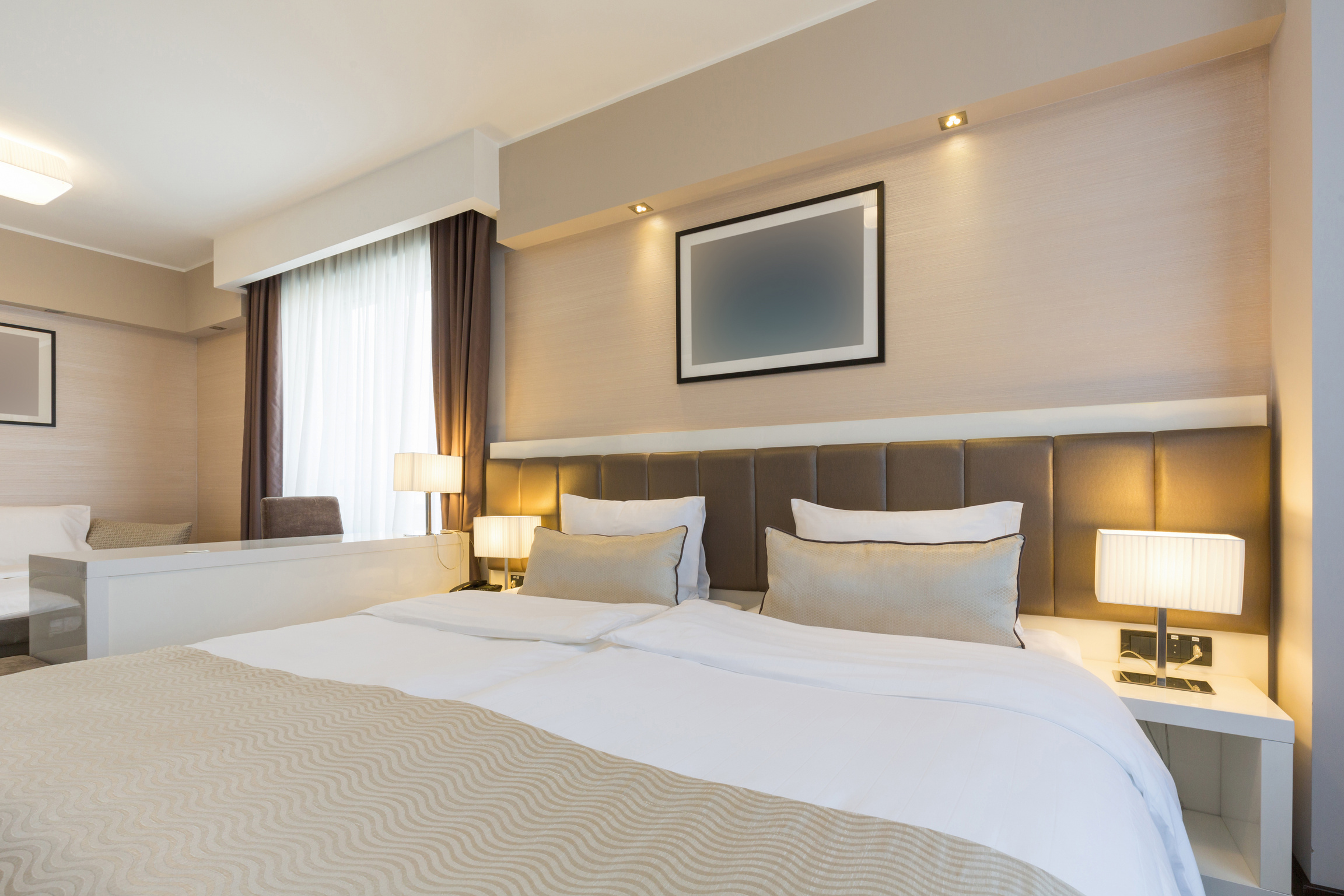 Interior of a new hotel bedroom